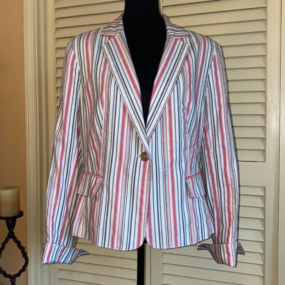 Anne Klein pink striped textured blazer w/ one button closure - Size 14